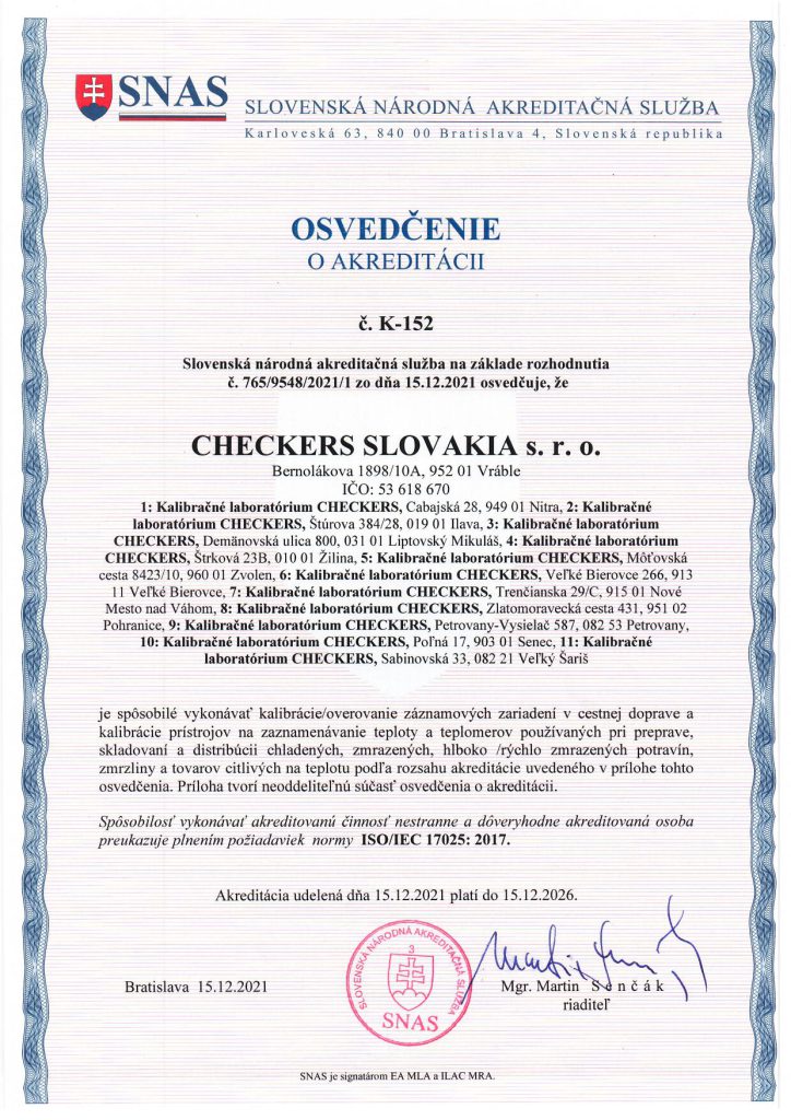 Osvedčenie o akreditácii č. K-152
